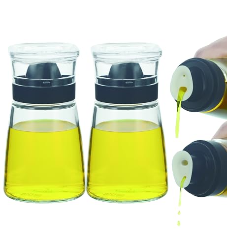 Glass Olive Oil and Vinegar Dispenser Bottles Set for Kitchen Cooking with Silicone Dual Pouring Spout