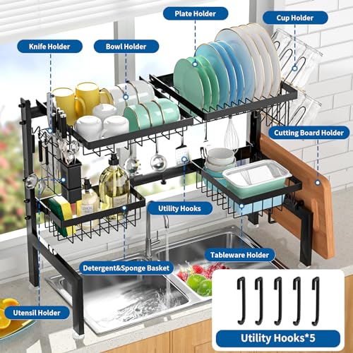 Over The Sink Dish Drying Rack (Black-expandable,2 Tier)