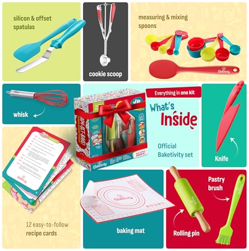 Cooking & Baking Set with Kids Knife & Real Cooking Utensils