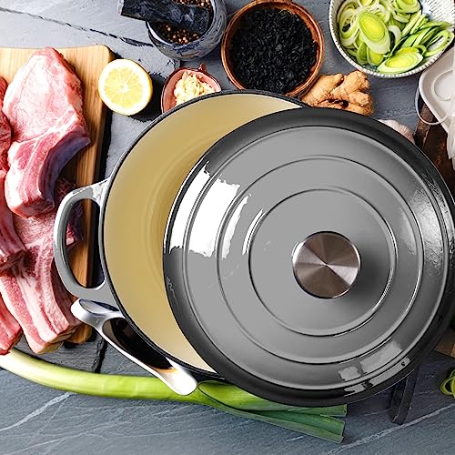 6 Quart Dutch Oven Enameled Cast Iron with Lid (Light Gray / 6 QT)