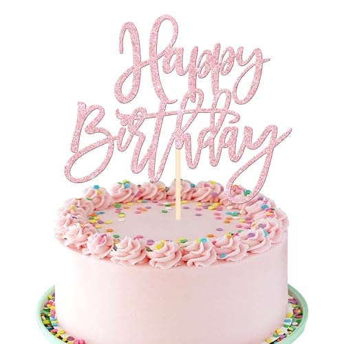 1 PCS Happy Birthday Cake Topper Glitter Happy Birthday Cake Pick for Celebrating Happy Birthday Anniversary Theme Party Cake Decorations Supplies Gold