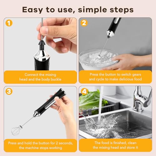 Milk Frother Handheld Rechargeable with Stand Frother Wand Foam Maker 3 Speed Adjustable Hand Mixer with Detachable Stainless 2 Whisks Electric Coffee Frother Stirrer For Latte
