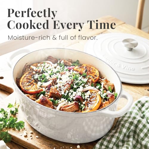 8 qt Oval Enameled Cast Iron Dutch Oven Pot (White / 8 QT)