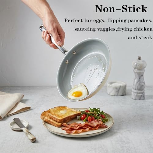 Cookware Ceramic Nonstick Frying Pans (8"x9.5"x11" / Beige)