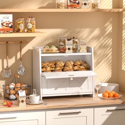 Bread Box for Kitchen Countertop (White)