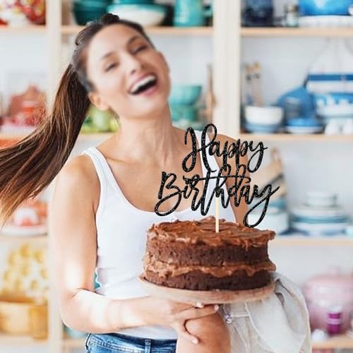 1 PCS Happy Birthday Cake Topper Glitter Happy Birthday Cake Pick for Celebrating Happy Birthday Anniversary Theme Party Cake Decorations Supplies Gold