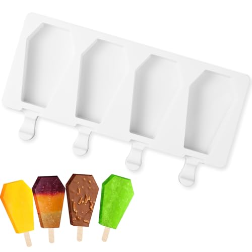 Halloween Ghost Shaped Mold 4 Cavity Reusable Silicone Cakesicle Cake Pop Ice Cream Mold for Adults Homemade Ice Cream Chocolate Candy DIY Trick Dessert Decorating