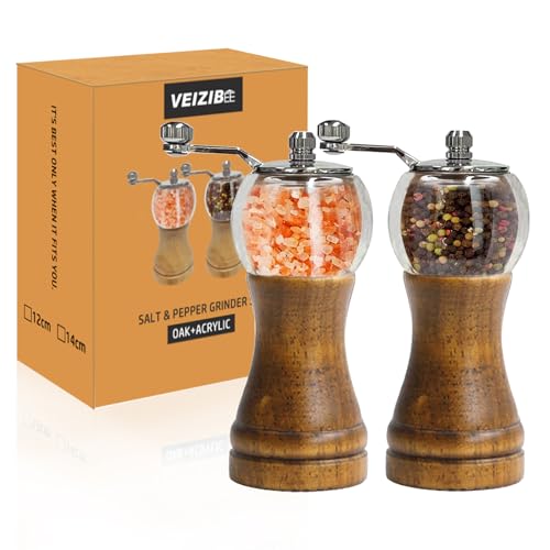 Salt and Pepper Grinder Set Manual Pepper Mill Set Classical Hand Shake Wooden Pepper Grinder Salt Mills Ceramic Blades Metal Handle