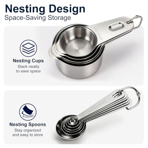 12-Piece 18/8 Stainless Steel Measuring Cups and Spoons Set, Silver (Silver / Set of 12)