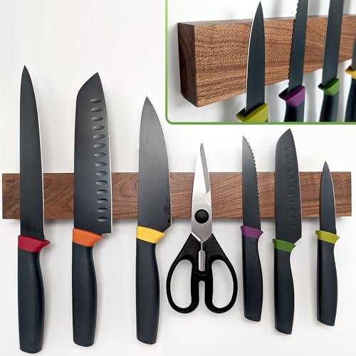 Premium Dark Walnut Wood Magnetic Knife Holder for Wall (16" - Walnut)
