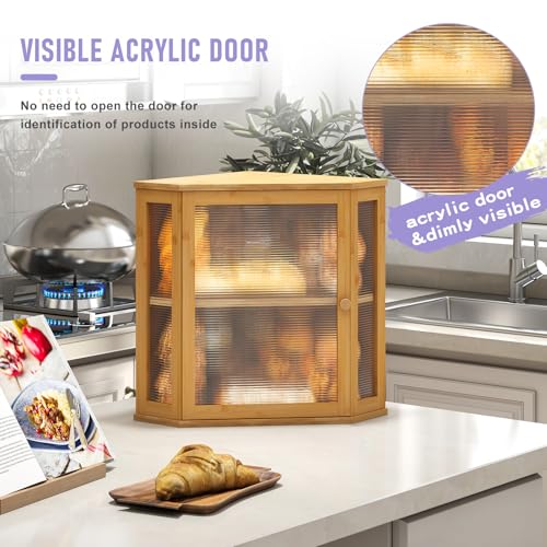 Corner Bread box for Kitchen Countertop (Natural / Extra Large)