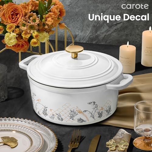Cast Iron Dutch Oven Pot with Lid (White Bird & Floral / 5QT)