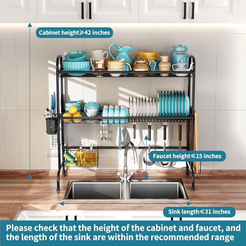 3 Tier Over The Sink Dish Drying Rack (3 Tier,black)