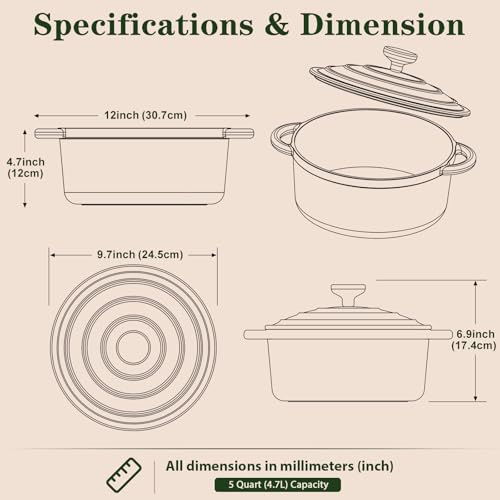 5QT Enameled Cast Iron Dutch Oven with Lid
