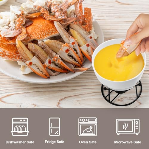 4 Pieces Ceramic Butter Warmers with 20 Pieces Tealight Candles Set for Seafood