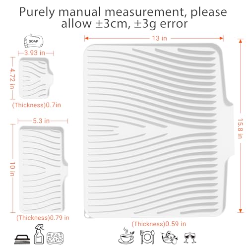 Silicone Dish Drying Mat for Kitchen counter (lvory-Set / 15.8" x 13")