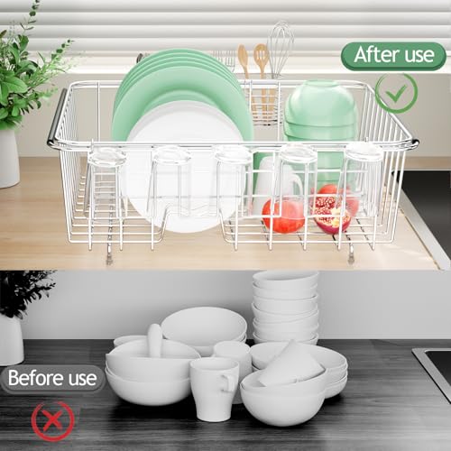 Dish Drying Rack in Sink (Large With Cup Holder - 14.96×12.6×5.87 Inches)