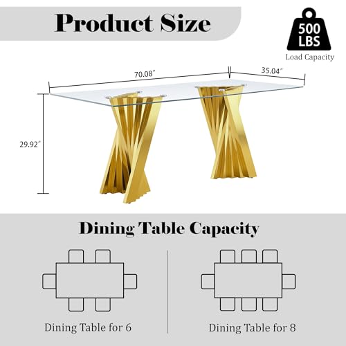 Modern Glass Gold Dining Table