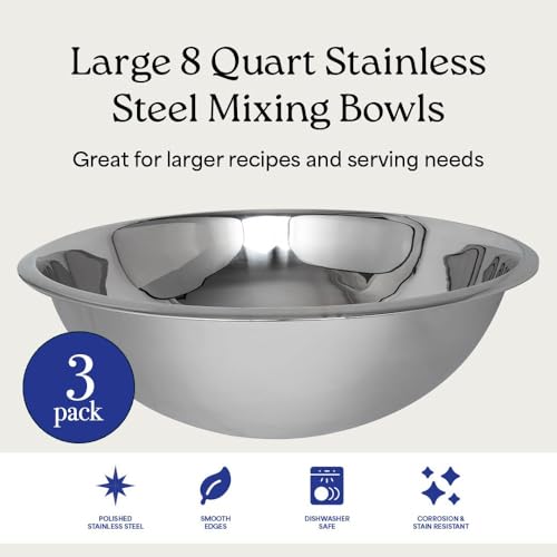 8 Quart Large Stainless Steel Mixing Bowls Set