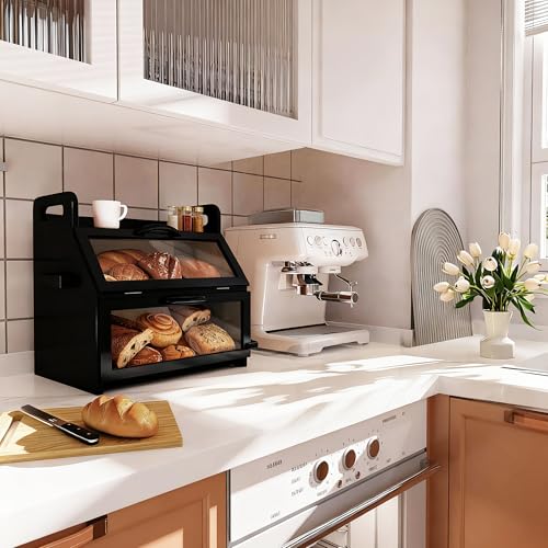 Bread Box for Kitchen Countertop (L-Black)
