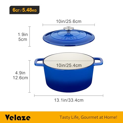 6 QT Enameled Cast Iron Dutch Oven Pot with Lid (Blue / 6QT-Round)