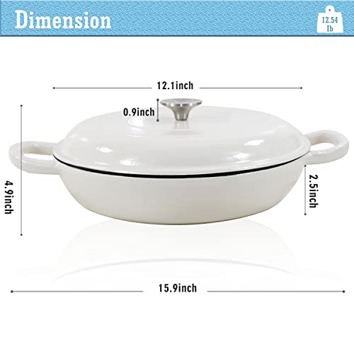 3.8 Quart Enameled Cast Iron Braiser Pan with Lid (White / 3.8QT)