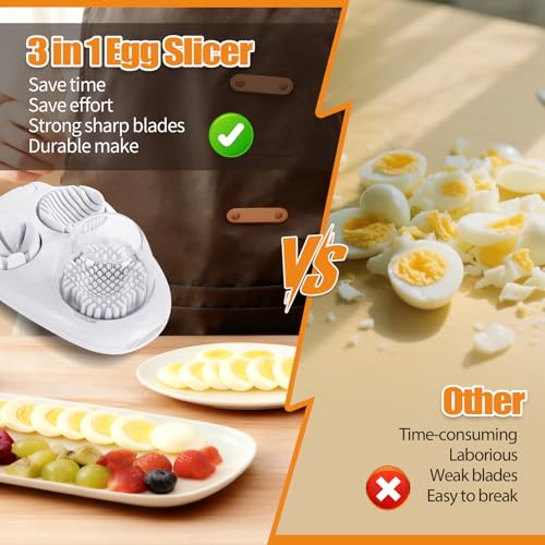 3-In-1egg Slicer For Hard Boiled Eggs,Stainless Heavy Duty Steel Egg Slicer Kitchen Gadget, Fit Strawberry,Apple,Banana,Cherry,Tomato,yellow