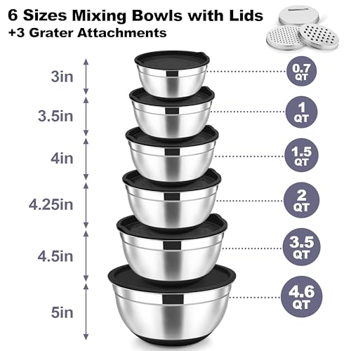 Mixing Bowls Stainless Steel Salad Bowl with Lid & Graters