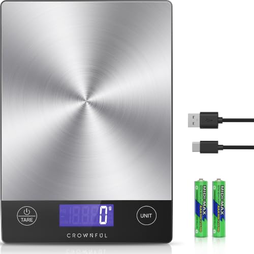 Food Scale Rechargeable 304 Stainless Steel Digital Kitchen Scale Weight Grams and Ounces with LCD Display