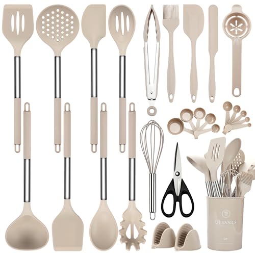 6 Pcs Silicone Kitchen Utensils Set Wood Handle BPA