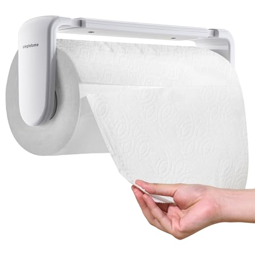 Paper Towel Holder Under Cabinet or Wall Mount ONE Hand Operation Tension Arm Kitchen Roll Holder