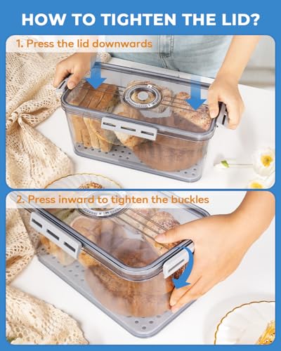 Bread Box for Kitchen Countertop Airtight Bread Storage Container Time Recording Bread Keeper with Lid for Toast
