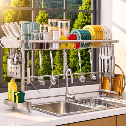 Over The Sink Dish Drying Rack (Silver / 1-Tier Low Profile — Silver)
