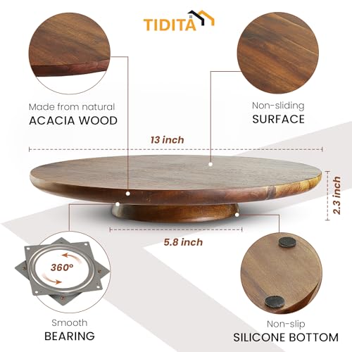13" Acacia Cake Stand Rotating
