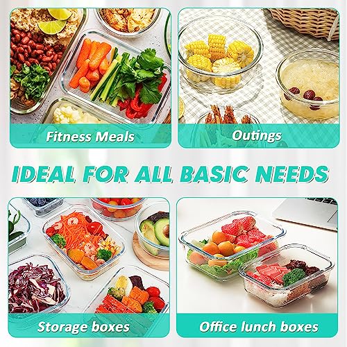 12 Packs Glass Food Storage Containers Set with Lids (Green / 24 Pieces)