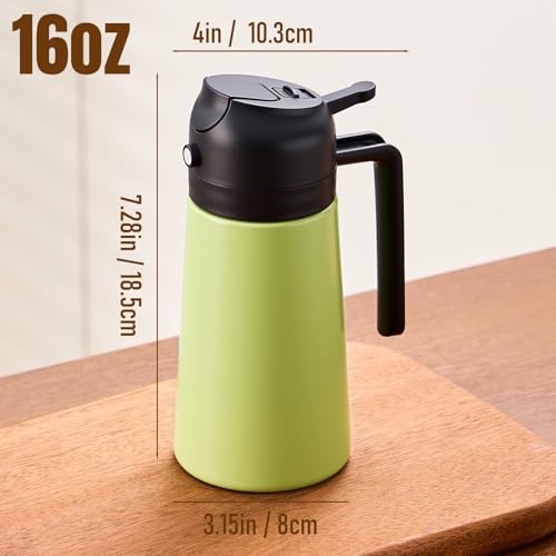 Oil Bottle, 2-in-1 Stainless Steel Sprayer and Dispenser, 16 fl oz (Green-Black)
