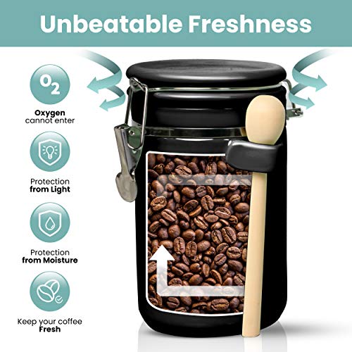 4 Piece Ceramic Kitchen Canisters Set Airtight Containers with Wooden Spoons For Sugar