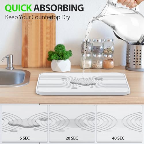 2 PCS Stone Dish Drying Mat ＆ Silicone Mat for Kitchen Counter (White / 16.1" x 12.4")