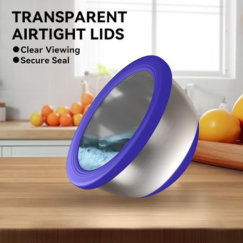 Stainless Steel Mixing Bowls with Lids (Blue)