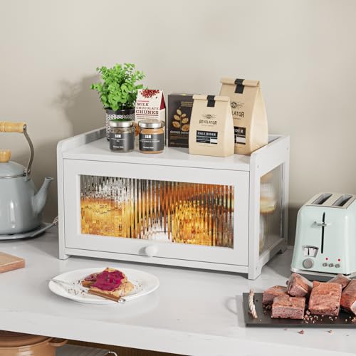 Bamboo Bread Box for Kitchen Countertop (White)