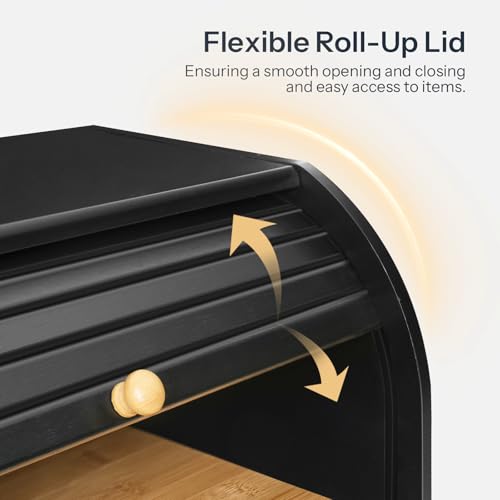 Bread Box Bamboo Bread Box for Kitchen Countertop (Black)