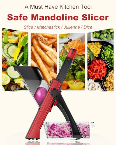 Safe Mandoline Slicer Plus with Peeler (Red)