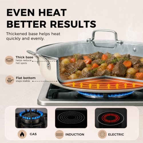 14 INCH Ceramic Nonstick Deep Frying Pan with Lid (Cream & Grey / 14 Inch /6 QT)