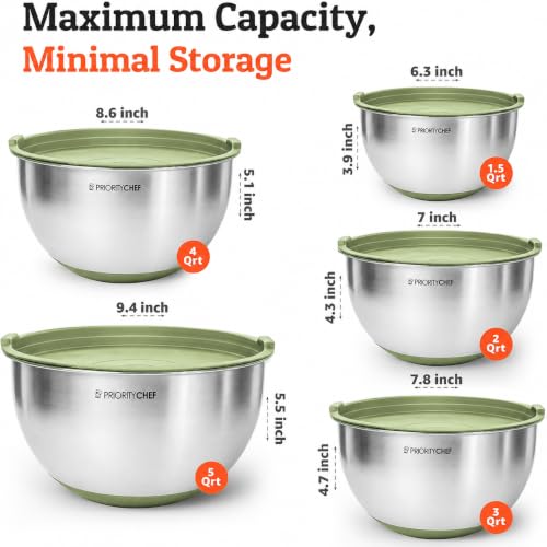 Premium Mixing Bowls With Lids Set (Sage)