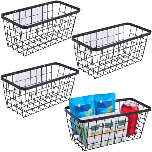 Adhesive Sturdy Small Wire Storage Baskets with Kitchen Food Pantry Bathroom Shelf Storage No Drilling Wall Mounted