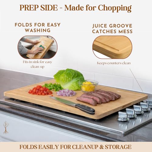 Extra Large Foldable Stovetop Cover Cutting Board (Natural Bamboo)