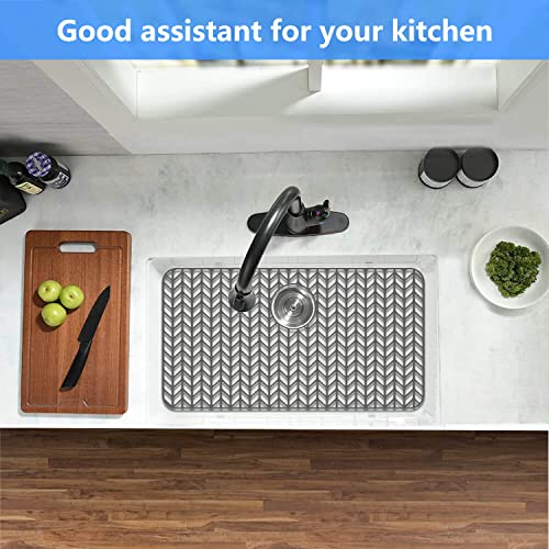 Sink Protectors for Kitchen Sink 28.4"x 15.2"Rear Silicone Sink Mat (28.4"x15.2" / Gray)