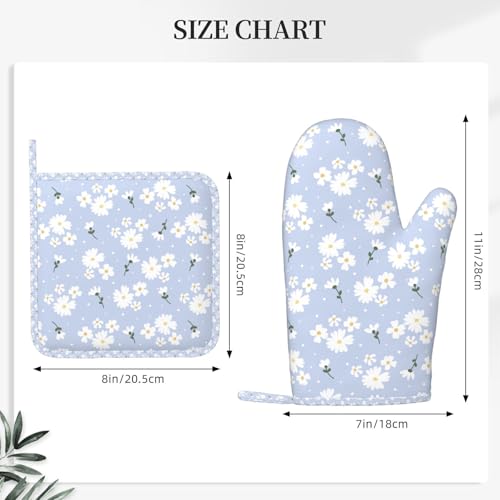 Oven Mitts Pot Holders Set Daisy Flower Pastel Silicone Kitchen Gloves Potholders Heat Resistant for Chef Baking Cooking Grilling BBQ 4 Pack Mitt (C07)