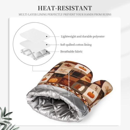 Oven Mitts and Pot Holders Set Autumn Fall Pumpkin Silicone Kitchen Accessories 4 Piece Heat Resistant Long Gloves Potholder Non (C13)