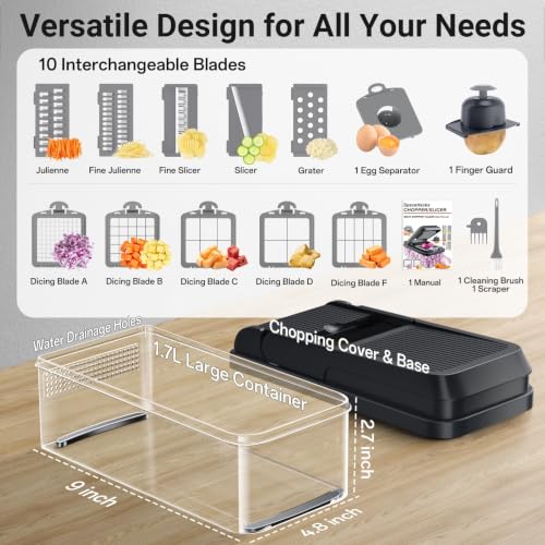 15-in-1 Vegetable Chopper with 10 Blades, Food Veggie Cutter, Gray (Gray / 10 Blades)